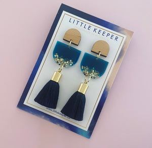 Inked Single Drop Tassel Earrings