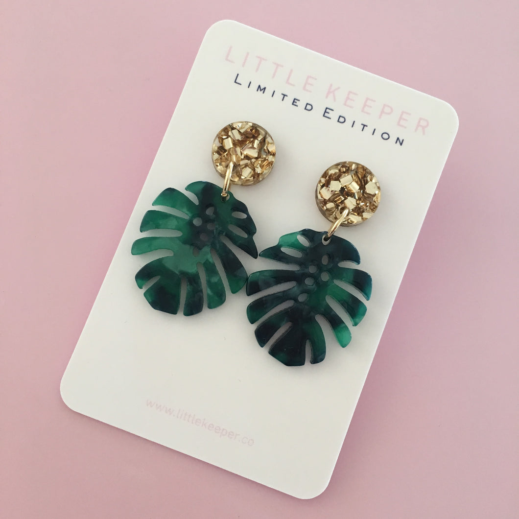 Mini Monstera Earrings